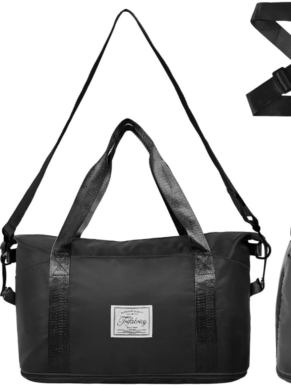 Trifabricy Travel Duffel Bag Black Expandable Weekender Gym Bag with Shoulder